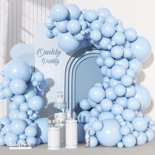 Image of Ouddy Party 129Pcs Light Blue Balloons Arch Garland Kit 18 12 10 5 Inch | Different Sizes 6Pcs 18 inch Pastel Baby Blue Latex Balloons for Birthday Bridal Baby Shower Party Decorations