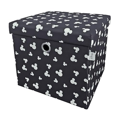 Disney Classic Mickey Mouse Coffre de Rangement Ottoman Pliable carré avec Couvercle pour Enfants, Repose-Pieds, Peut Supporter Jusqu’à 30 kg - Noir