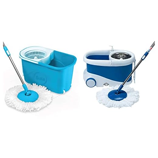 Gala e-Quick Spin Mop with Easy Wheels and Bucket with 2 Refills & Jet Spin mop with stainless steel wringer, jumbo wheels and 2 refills (White and Blue) Combo