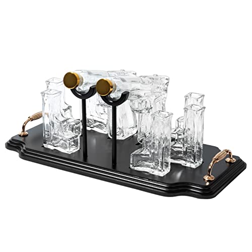 Pistol Whiskey Decanter Set – 2X 10.1 Oz Gun Style + 6 Bullet Shot Glasses – Unique Bourbon Gifts for Men, Dad, Husband, Military, Veterans, Police – Liquor Dispensers for Scotch, Vodka, Tequila