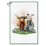 Dyjybmy Highland Cow Funny Printed Golf Towel With Clip, Cute Cow Golf Accessories For Men Women, Golfing Gifts For Family Dad Friend Mom, Christmas Birthday Thanksgiving Retirement Gifts For Golfer