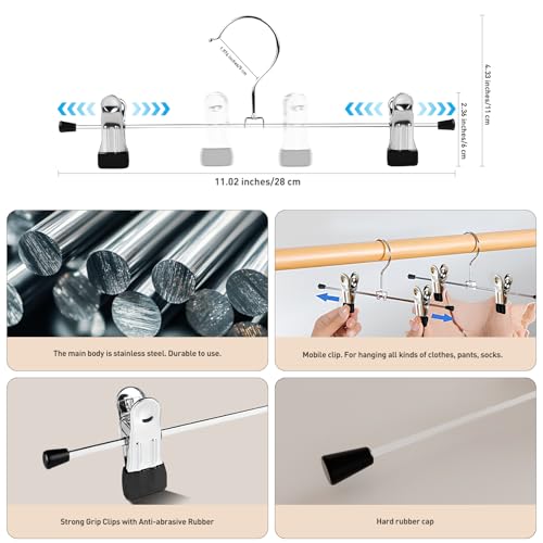 Miniatura 3 de Weidmax Perchas Para Pantalones Y Faldas Cromadas Fuertes Con Clips Antideslizantes 28cm 11 , Metálicas Para Calcetines, Paquete De 40