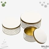BALOU LIVING 3er Set Keksdose Weihnachten - Weihnachtskeksdosen aus Metall - Weihnachtliche Plätzchendose Blechdose, Pattern weiss/gold