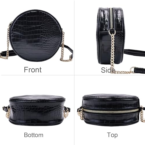 Image of Round Crossbody Bag for Women,PU Leather Shoulder Bag with Metal Chain Strap, Cellphone Purses with Zipper
