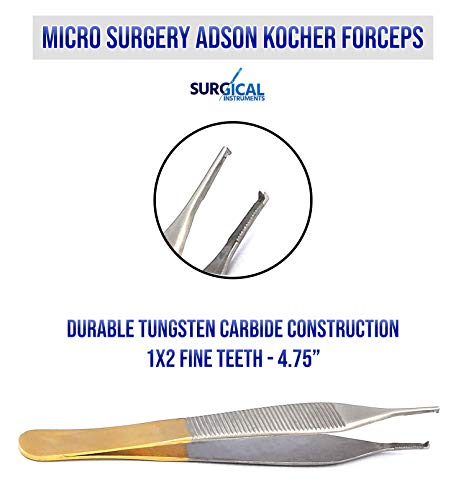 SURGICAL ONLINE T/C Micro Adson Kocher Forceps 4.75\" 1x2 Teeth - Tissue Forceps, Fine Point, Premium Quality Tungsten Carbide - Thumbnail 2