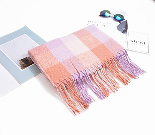Olyrjie Womens Soft Cashmere Feel Pashmina Shawls Wraps Winter Plaid Scarves Large Warm Bridal Scarf Orange Purple thumb #3
