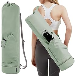 Bolsa Para Esterilla De Yoga Bolsa Esterilla Yoga Bolsa Para Yoga Colchoneta Compartimento Húmedo Inferior Independiente Bolsillo Lateral con Cremallera y Bolsillo con Cordón Para Botella de Agua, Verde Patente Pendiente
