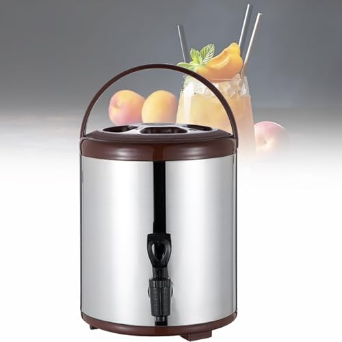 Image of SBCGFY 6L/8L/10L/12L Boiler Warmer Coffee Urn Stainless Steel Hot Water Kettle Dispenser With Cover And Spigot, Stainless Steel Insulated Bucket Milk Tea Barrel, For Hot Water And Beverage,Brown-8L