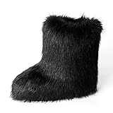 yamerbo Faux Fur Boots for Women, Fuzzy Flurry Furry Leg Warm Boots, Winter Mid-Calf Snow Shoes, Fashion and Comfortable Outdoor Girl Black Faux Fox Fur