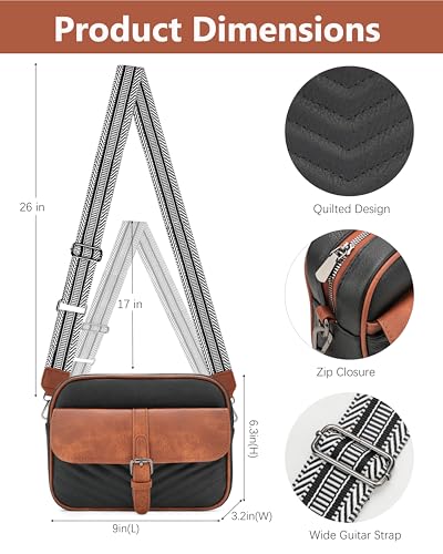 Image of Crossbody Bags for Women,Multi-Pocket Leather Crossbody Purse | RFID Blocking Pockets,Fits iPad,Adjustable Wide Strap,Quilted Exterior,8 Card Slots,Gift Ready