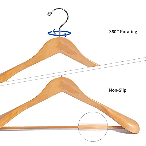 Nature Smile Luxury Natural Wooden Suit Hangers - 6 Pack - Wood Coat Hangers,Jacket Outerwear Shirt Hangers,Glossy Finish With Extra-Wide Shoulder, 360 Degree Swivel Hooks & Anti-Slip Bar With Screw #TOP7