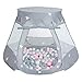 Selonis Baby Spielzelt Mit Plastikbällen Zelt 105X90cm/100 Bälle Plastikkugel Kinder, Grau:Perle-Grau-Transparent-Puderrosa