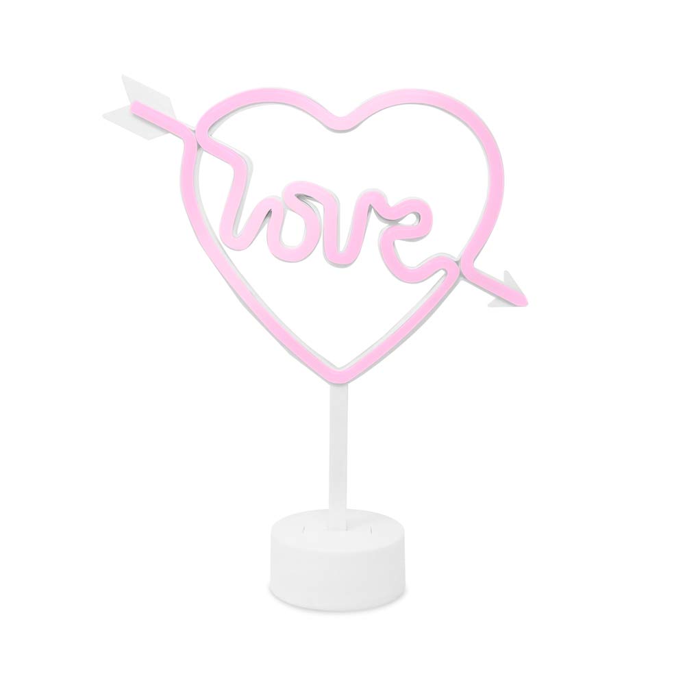Isaac Jacobs 12.5” x 11.5” LED Neon Hot Pink Cupid’s Heart Table Light with “Love,”, White Base, Lamp, Night Light, for Bedroom Décor & Party; Battery Powered (Batteries Not Included), (Hot Pink)