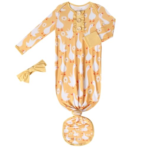 Baby Newborn Knotted Gown, Soft Breathable Viscose from Bamboo for Infant Home Coming Outfit, Knotted Gown with Headband (Ginger Goose, 1-3M) Baby Newborn Knotted Gown, Soft Breathable Viscose from Bamboo for Infant Home Coming Outfit, Knotted Gown with Headband (Ginger Goose, 1-3M)