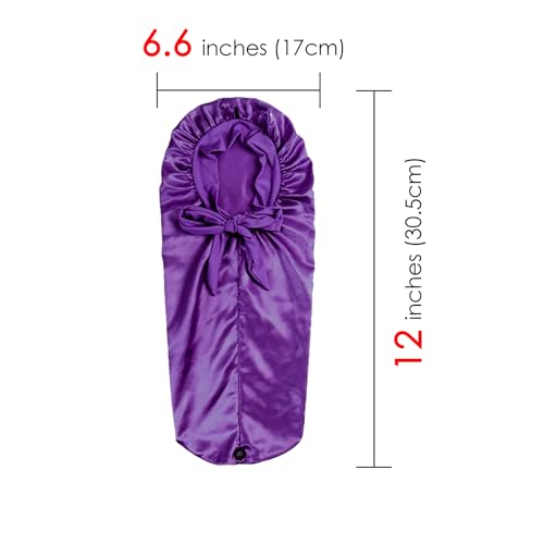 Adorila Extra Long Satin Bonnet for Women Adjustable Braid Bonnet with Tie Band, Double Layer Elastic Silk Headwear, Purple, One Size - Image 4
