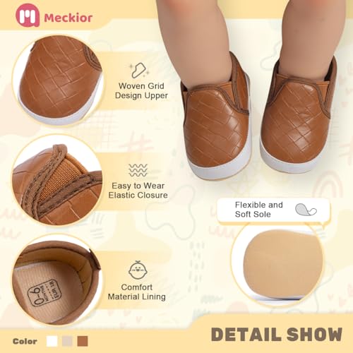 Meckior Infant Baby Girls Boys Brown Shoes Soft Sole Toddler Slip On Newborn Crib Moccasins Casual Sneaker Austin Boy'S Flat Lazy Loafers First Walkers Skate Shoe thumb #4
