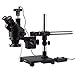 AmScope 7X-135X Black Trinocular Stereo Zoom Microscope on Single Arm Boom Stand + 144 LED Ring-Light with USB2.0 10MP Camera