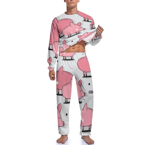 Pyjama homme manches longues ample imprimé cochon pour éviter les nuits fraîches - 3