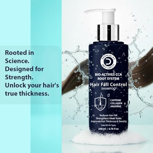Image of Dermistry Caffeine Collagen Arginine Hair Fall Control Shampoo Strengthens Weak Roots Improves Hair Thickness Density & Reduces Breakage for Dry Frizzy Curly All Hair Types Men Women 200ml