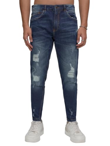Image of Highlander Men Mens Tapered Fit Denim Jeans|Regular Length|Distressed Jeans |Mid-Rise|Stylish Casual Wear with Stretchable Fabric for Everyday Comfort