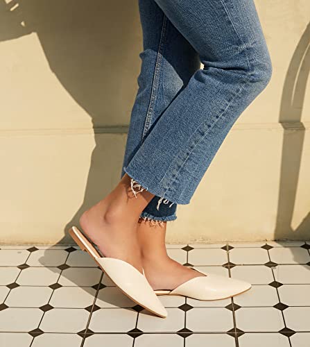Hawkwell Women's Backless Slip On Slides Loafer Shoes Flats Comfortable Pointed Toe Mules，Beige Pu 5 M Us #TOP1