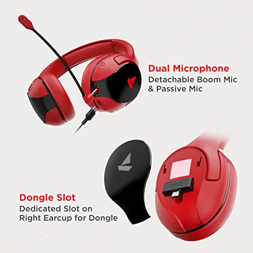 Image of Boat Immortal Im 1300 Wireless Gaming Headphones with 2.4Ghz Ultra Low Latency Mode(Upto 35Ms),Bluetooth Mode,3D Spatial Audio,Bt V5.1,Dual Mics,Dongle Slot(Raging Red),Over Ear