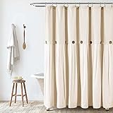 NixiYa Shower Curtain Farmhouse Style, Waterproof and Washable Linen Shower Curtains for Bathroom, T