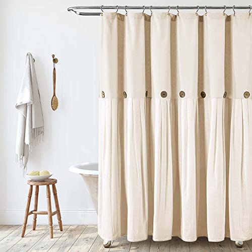 Nixiya Shower Curtain Farmhouse Style, Waterproof And Washable Linen Shower Curtains For Bathroom, Thick Decorative Shower Curtain With Hooks And Vintage Wooden Buttons, 72" X 72", Beige #TOP17