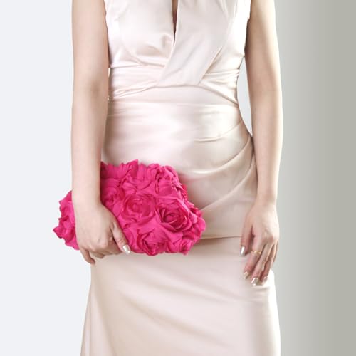 Image of 3D Flower Evening Bag for Women Elegant Floral Bridal Handbags Rose Clutch Purse for Wedding, Prom, Cocktail Party,Date Night