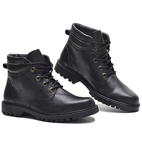 Bota Coturno Tático Masculina Punk Rock Couro Legítimo Tamanho Especial (Preto, BR, Adulto, Numérico