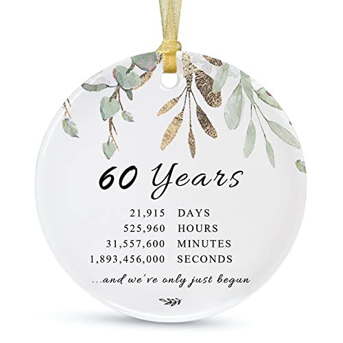 SIABERTERL 60th Anniversary Wedding Ornament 2024 Hanging for Couple,60 Years as Mr and Mrs,Wedding Gift for Parent,Ceramic Ornament for 60th Husband&Wife Married Decoration with Card,Gift Box (2.9")