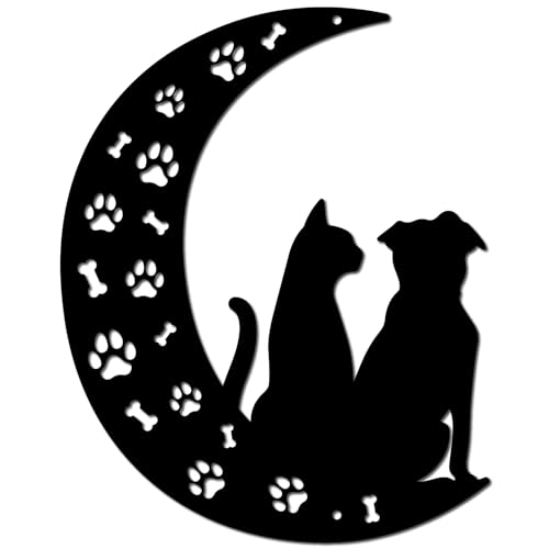 Ornement pour maison en métal lune chat noir style rustique