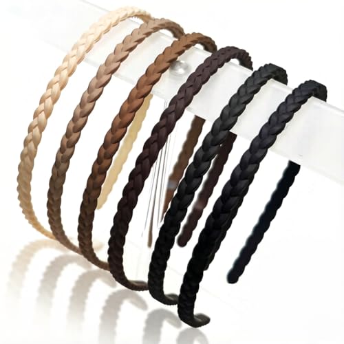 Bandeaux fins tressés en plastique (lot de 6) noir et marron pour femmes