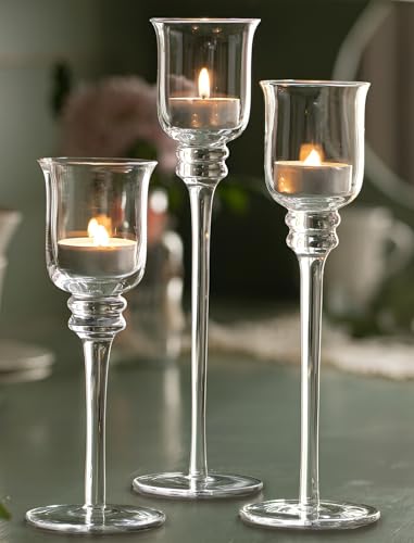Dekoleidenschaft Lot de 3 bougeoirs en verre, photophore, lot de 18, 22, 25 cm de haut, photophore, verre décoratif