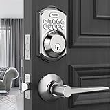 TEEHO TE001L Keyless Entry Door Lock with 2 Handles - Electronic Keypad Deadbolt with Door Lever, Fr
