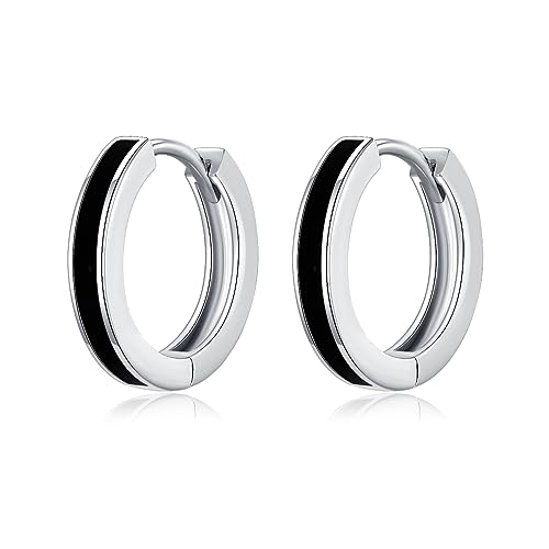 Pendientes de aro para hombre estilo urbano con raya negra para el día a día