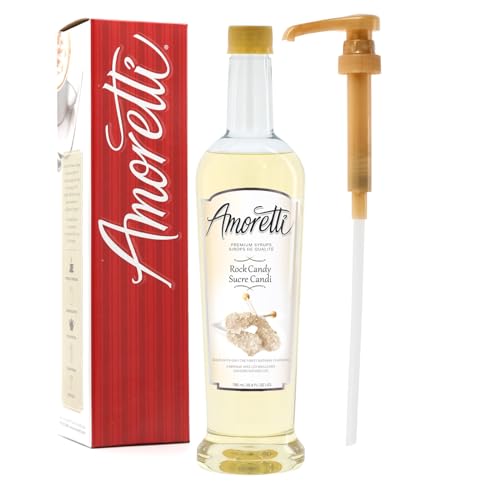 Amoretti - Premium Rock Candy Syrup, 94 Servings Per Bottle (750 ml), with Pump for Flavoring Coffees, Cocktails, and other Beverages, Gluten Free, GMO/GEO Free, Preservative Free