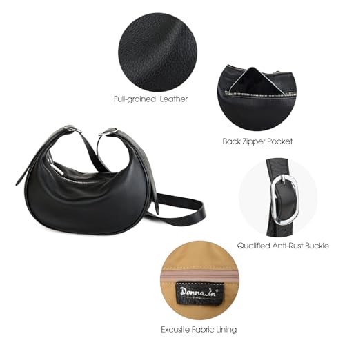 Image of DONNAIN Casual Soft Leather Hobo Bags Women Crossbody, Trendy Crescent Shoulder Bag and Black Mini Purse (Black, Small)