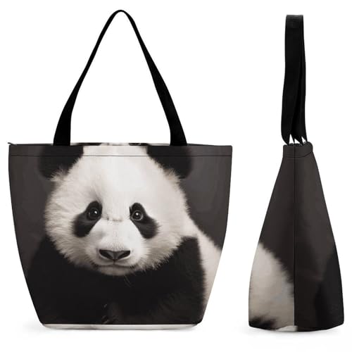 Cute Black And White Panda Shopping Bag for Ladies Reusable Shopping Bagstote Bag Stylish Waterproof Oxford Cloth Ladies Shoulder Bag for Work Shopping