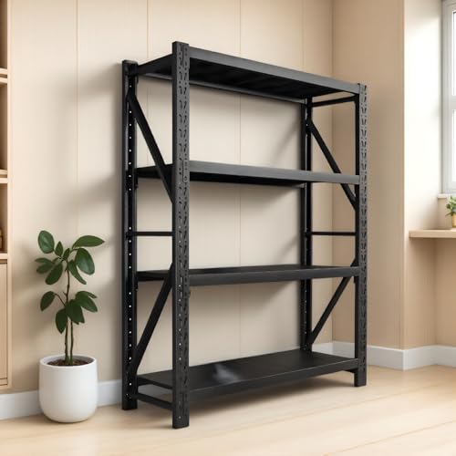 Heavy Duty Warehouse Shelving 4-Tier Industrial Steel Storage Shelves, 2600LB Capacity Per Shelf, Adjustable Shelves for Garage/Factory/Commercial Use (Black, W67*D23.7*H63)