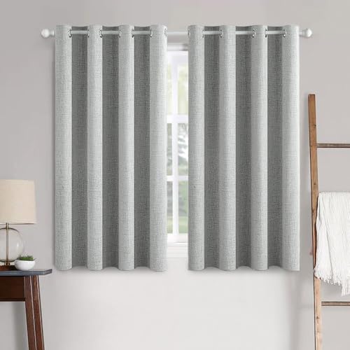 Image of MIULEE Linen Curtains for Bedroom 100% Blackout Thermal Insulated Glacier Gray Grommet Room Darkening Curtains & Drapes for Living Room 52 x 45 Inch (2 Panels)