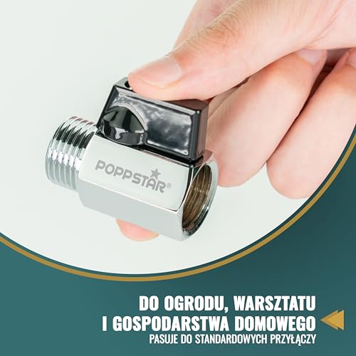 Poppstar mini kran kulowy 1/2 cala (gwint wewnętrzny 18,64 mm na gwint zewnętrzny 20,95 mm), mosiądz, chromowany