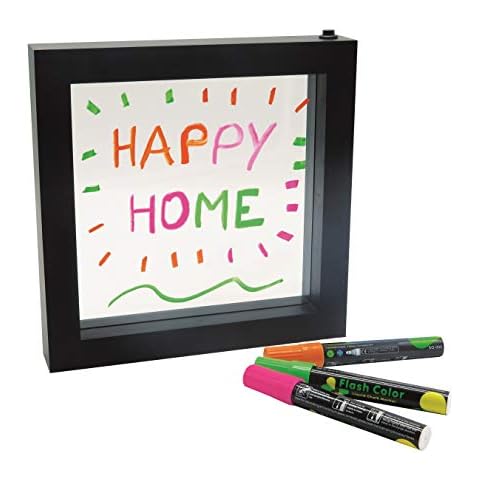 LEXIBOOK-Decotech-Marco de Mensaje de neón Luminoso-Tablero Transparente para Escribir o Dibujar-con marcadores de Color, Decoración de Regalo para Hombres y Mujeres, Negro Cover