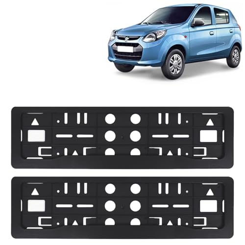 Image of KINGSWAY Alto 800 Car Number Plate Frames for All 2012 to 2022 Models of Maruti Suzuki Car Registration Plate Holders, Black Licence Plate Covers (Front and Rear), Universal Size 51.5 x 14.5 cm