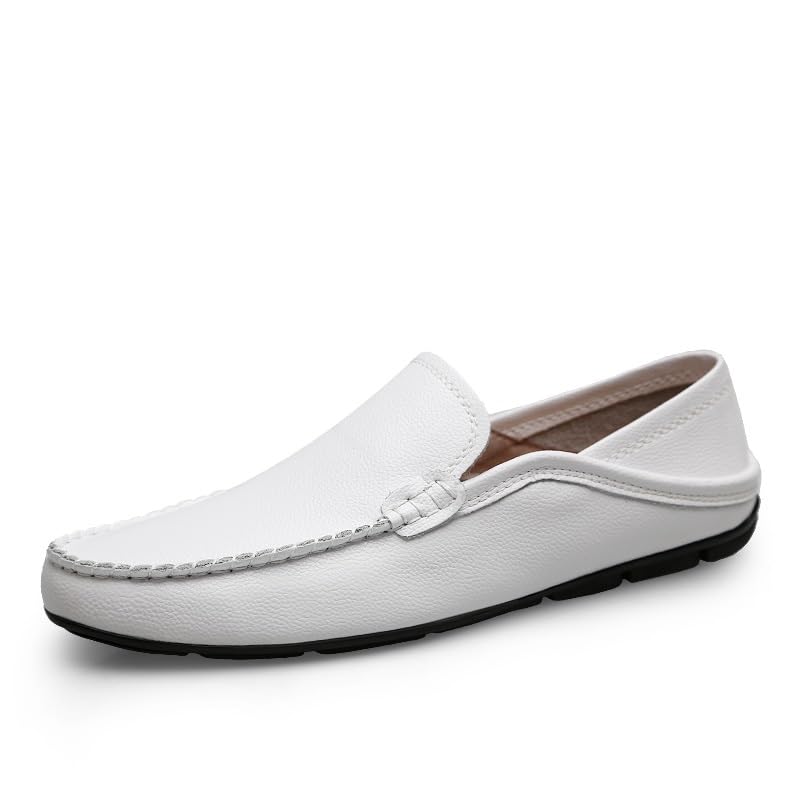Mens Loafers Shoe Solid Color Breathable Round Toe Vegan Leather Comfortable Lightweight Anti-Slip Casual Slip On