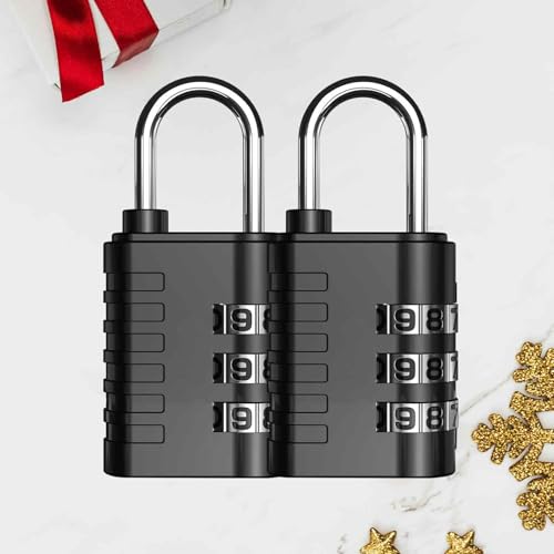 Pacote com 2 fechaduras combinadas, cadeado de 3 dígitos resistente, liga metálica à prova d'água para viagem ao ar livre, cadeados de bagagem para armário, cerca, caixa de ferramentas, portão, estojo