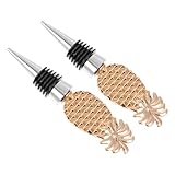 BIUDECO 2個 パイナップル形状の装飾的なワイン瓶栓 ゴールドカラー 耐久性ある錫合製 鲜保持とボトル装飾に