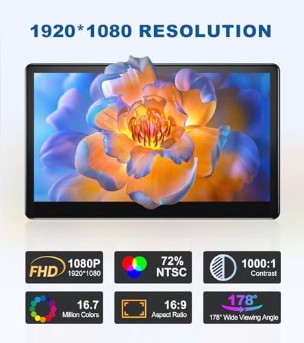 Image of 13.3 inch Touchscreen Portable Monitor with Adjustable VESA Stand, 1920x1080 Full HD IPS Touch Display, 16:9 Portable Monitor with VESA Mount for Laptop, Industrial, Work, Touchable Second Screen