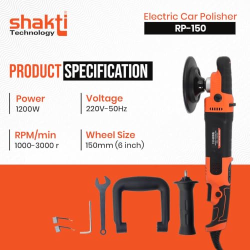 Image of Shakti Technology RP-150 1200W Electric Car Polisher 21MM Orbit with D-Handle Rotary Polisher 1000-3000 RPM with 150MM(6Inch) Wheel Size, 6 Variable Speed, Disk Ideal for Cars, SUV, Boats
