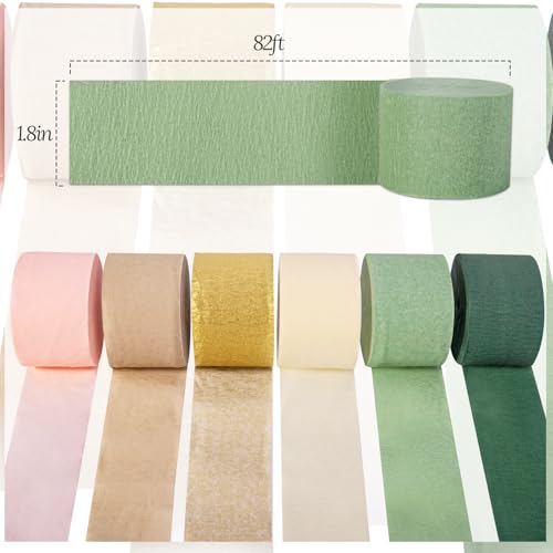 Image of Wedding Party Decorations, 6 Rolls Sage Green Crepe Paper Streamers or Green Boho Wedding, Bridal Shower, Bachelorette, Woodland Party Supplies Decor